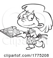 Cartoon Black And White Happy Girl Baking Christmas Cookies