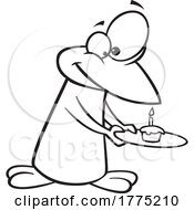 Cartoon Black And White Birthday Penguin With A Cupcake