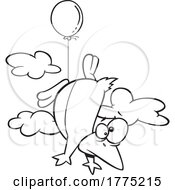 Cartoon Black And White Penguin Floating With A Balloon