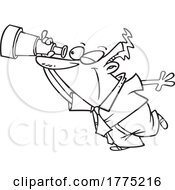 Poster, Art Print Of Cartoon Black And White Man Looking Through A Telescope