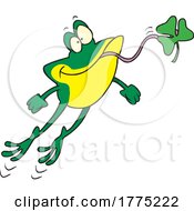 Cartoon Frog Leaping And Eating A Clover