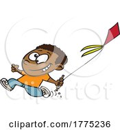 Cartoon Boy Running With A Kite by toonaday