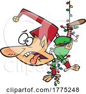 Poster, Art Print Of Cartoon Elf Tangled In Christmas Lights