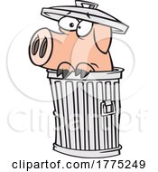 Poster, Art Print Of Cartoon Scared Pig Hiding In A Trash Can
