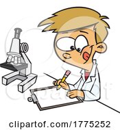 Cartoon Boy Taking Notes By A Microscope