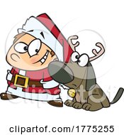 Poster, Art Print Of Cartoon Boy Santa And Reindeer Dog