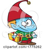 Poster, Art Print Of Cartoon Christmas Elf Kid Holding A Gift