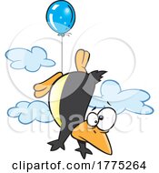 Cartoon Penguin Floating With A Balloon
