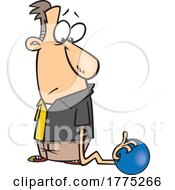 Cartoon Man With A Long Arm Grabbing A Bowling Ball