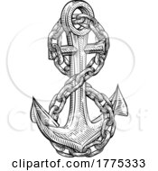 05/26/2022 - A Ship Anchor And Chain Nautical Woodcut Drawing
