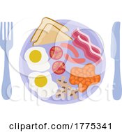 Fried Breakfast Food Knife Fork Plate Illustration