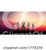 Poster, Art Print Of Silhouettes Of Soldiers Standing Guard In A Sunset Landscape