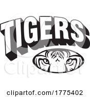 Poster, Art Print Of Black And White Design With A Face In An Oval Under Tigers Text