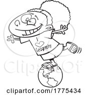 Poster, Art Print Of Cartoon Girl Wearing An I Love Geography Shirt And Balancing On A Globe