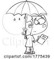 Poster, Art Print Of Cartoon Boy Holding A Rain Check And Umbrella