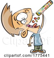 Cartoon Boy Pouring Candy In His Mouth