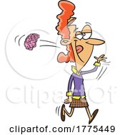 Cartoon Woman Tossing Her Brain Behind Her
