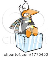 Cartoon Cold Penguin Sitting On Ice
