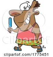 Cartoon Happy Man Walking And Eating A Popsicle by toonaday