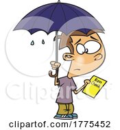 Cartoon Boy Holding A Rain Check And Umbrella