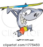 Cartoon Shark Running With A Surfboard by toonaday