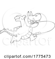 Poster, Art Print Of Cartoon Black And White Surfer Crocodile