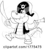 Poster, Art Print Of Cartoon Black And White Pirate Crocodile
