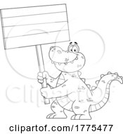 Cartoon Black And White Crocodile Holding A Blank Sign