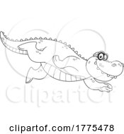 Poster, Art Print Of Cartoon Black And White Swimming Crocodile