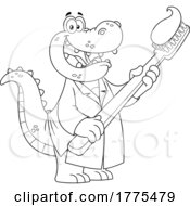 Poster, Art Print Of Cartoon Black And White Dentist Crocodile Holding A Toothbrush