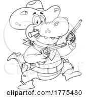 Poster, Art Print Of Cartoon Black And White Cowboy Crocodile
