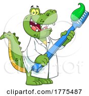 Poster, Art Print Of Cartoon Dentist Crocodile Holding A Toothbrush