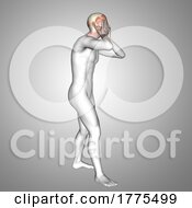 3D Male Medical Figure Holding Head With Muscles Highlighted