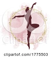 Silhouetted Ballerina Dancer On Watercolor And Gold Glitter