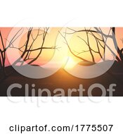 3D Sunset Landscape With Silhouetted Trees