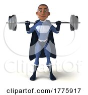 3d Young Black Male Super Hero Dark Blue Suit On A White Background