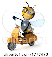 3d Male Bee Driving A Scooter On A White Background