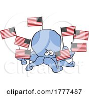 Poster, Art Print Of Cartoon Angry Patriotic Octopus With American Flags