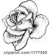 Rose Flower Design Woodcut Vintage Retro Style