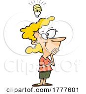Cartoon Woman With A Great Idea Lightbulb