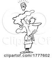 Poster, Art Print Of Cartoon Black And White Woman With A Great Idea Lightbulb
