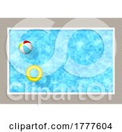 Poster, Art Print Of Swimming Pool Design With Rubber Ring And Beach Ball