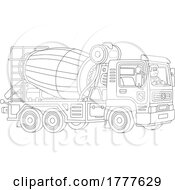 Poster, Art Print Of Cartoon Black And White Concrete Mixer Truck Driver