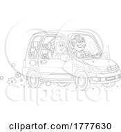 Cartoon Black And White Senior Couple And Cat Traveling With Gifts