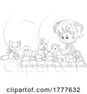 Cartoon Black And White Girl Playing WIth Stuffed Animals