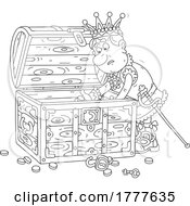 Cartoon Black And White King Reaching Into A Nearly Empty Treasure Chest