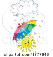 Poster, Art Print Of Cartoon Cheerful Sun Holding An Umbrella In Spring Showers