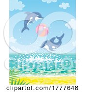 Poster, Art Print Of Cartoon Leaping Dolphins Playing With A Beach Ball