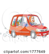 Cartoon Woman Driving Her Car With Packages And A Dog