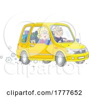 Cartoon Senior Couple And Cat Traveling With Gifts